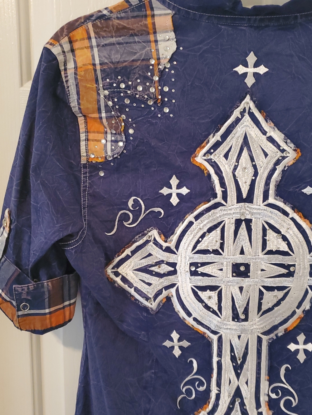 Affliction Snap Button-Front Top with Orange Plaid Accents - Picture 9 of 13